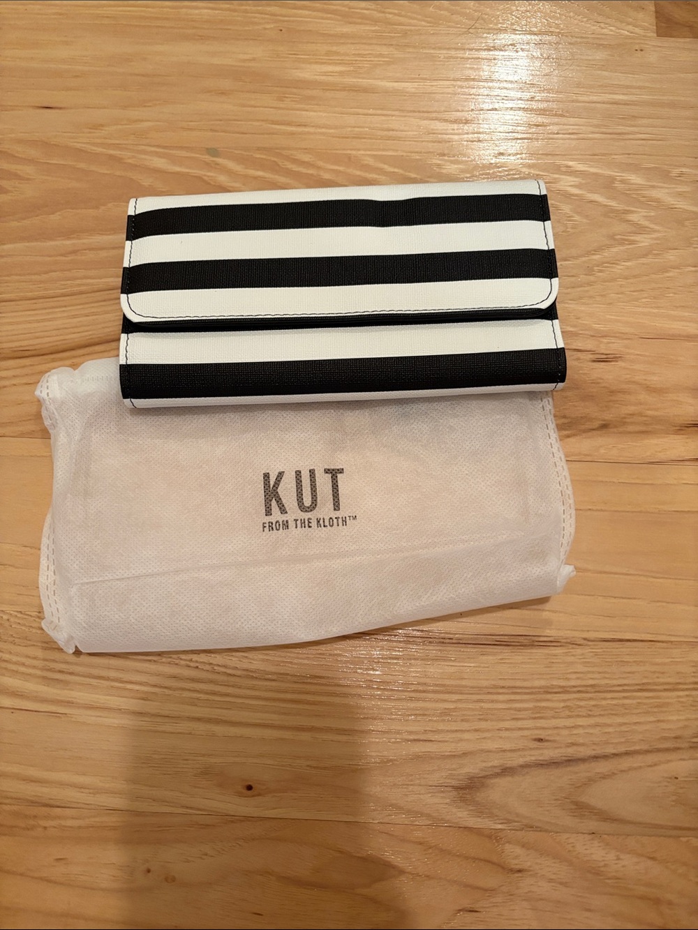 Kut from the Kloth Black and White Striped Trifold Wallet